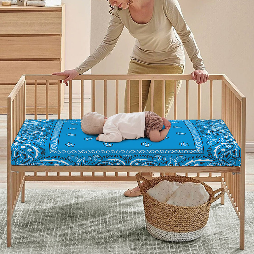 Light Blue Paisley Bandana Print Baby Crib Sheet