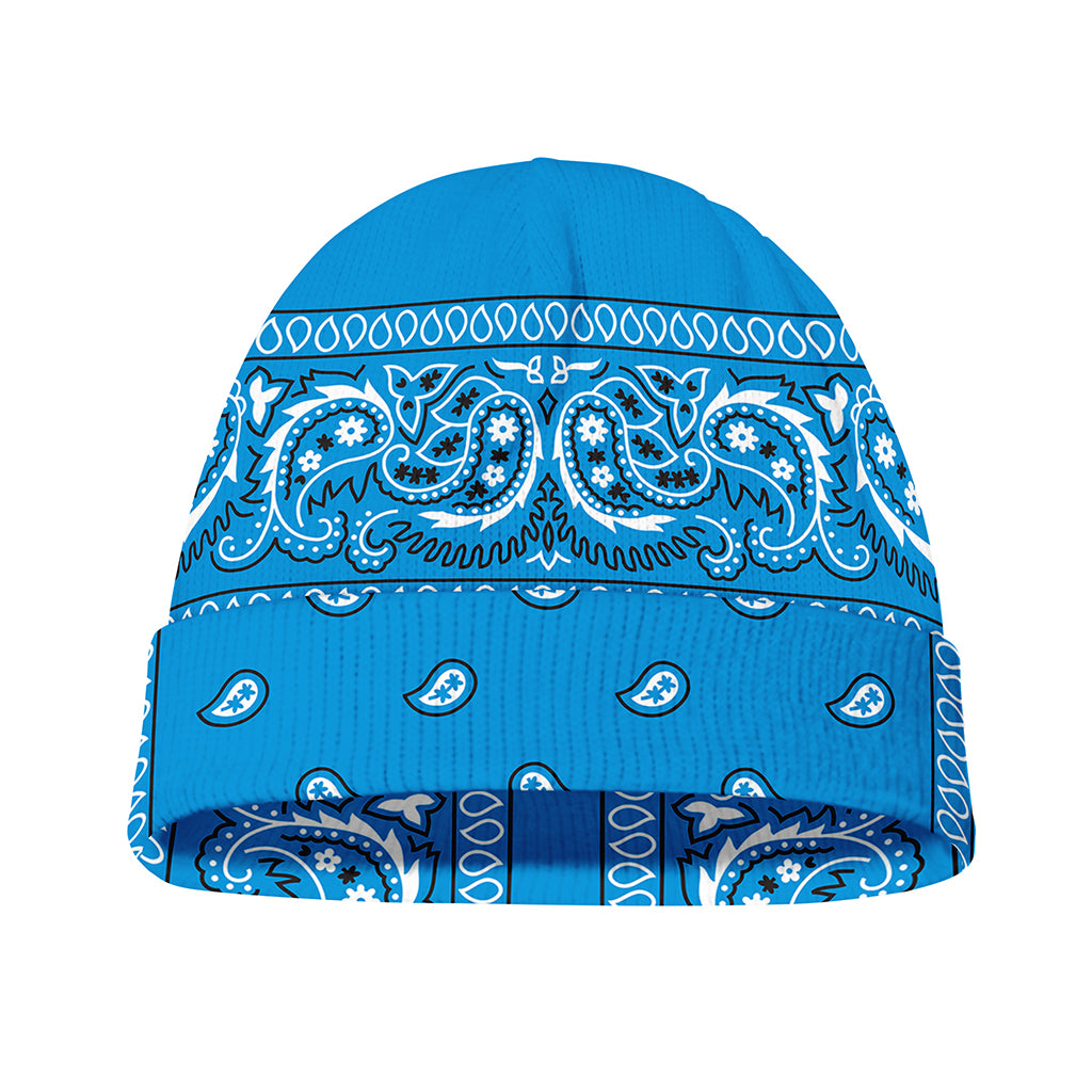 Light Blue Paisley Bandana Print Beanie