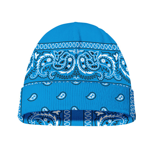 Light Blue Paisley Bandana Print Beanie