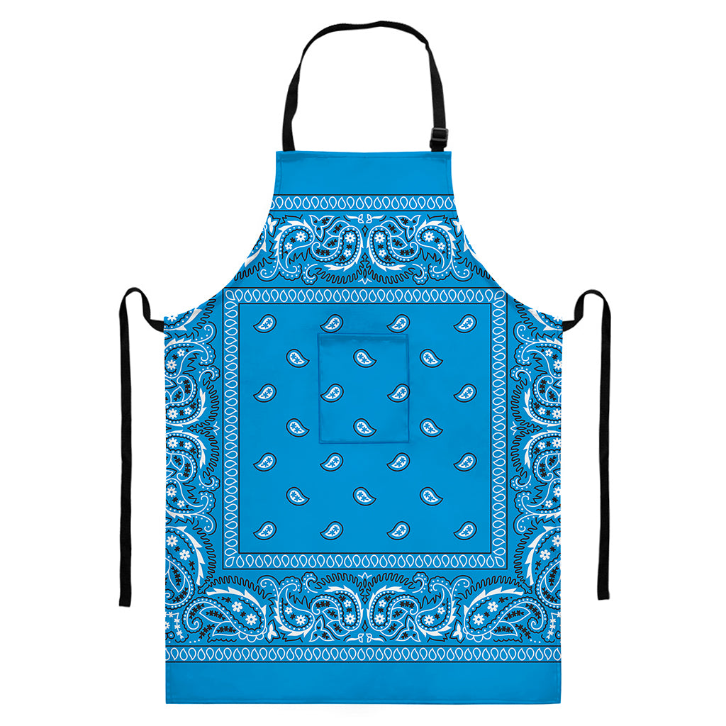 Light Blue Paisley Bandana Print Bib Apron With Pocket