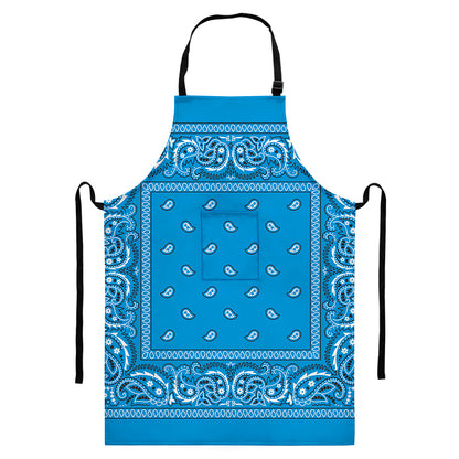 Light Blue Paisley Bandana Print Bib Apron With Pocket