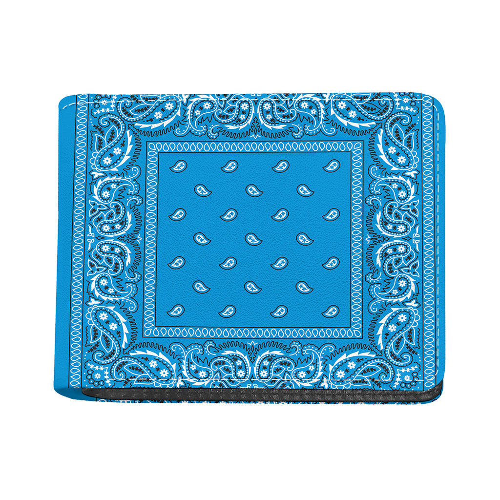 Light Blue Paisley Bandana Print Bifold Wallet