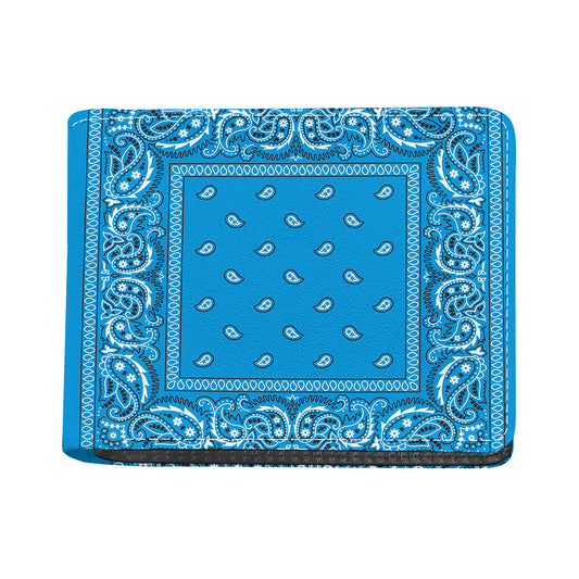 Light Blue Paisley Bandana Print Bifold Wallet