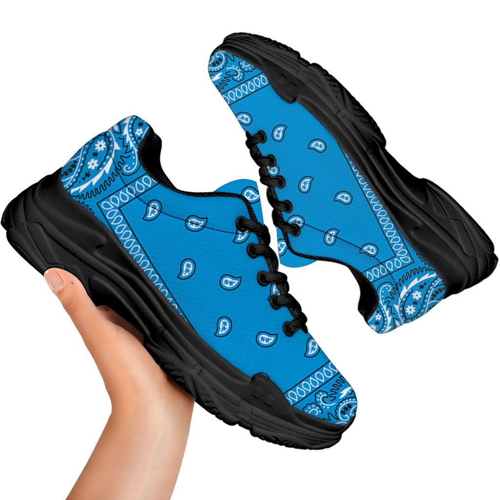 Light Blue Paisley Bandana Print Black Chunky Shoes
