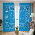 Light Blue Paisley Bandana Print Dimout Pencil Pleat Curtains
