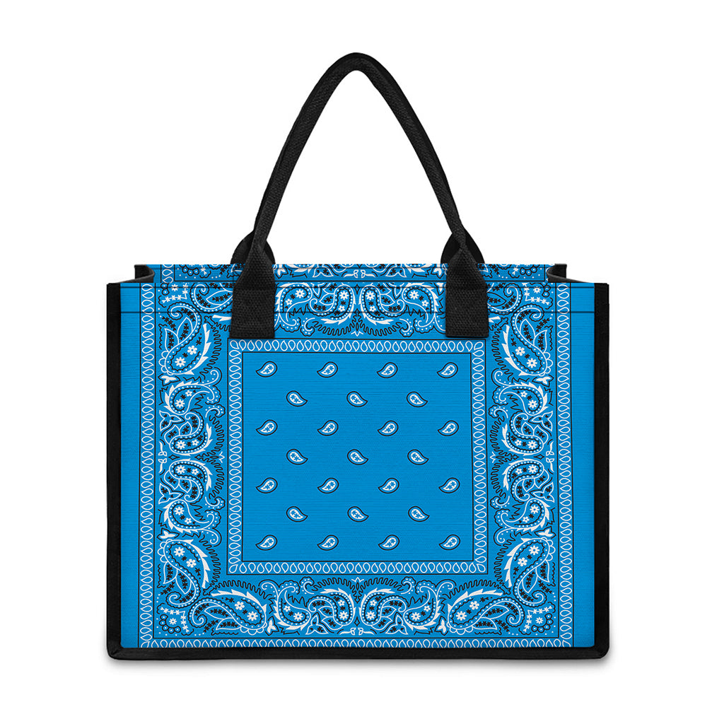 Light Blue Paisley Bandana Print Canvas Tote Bag