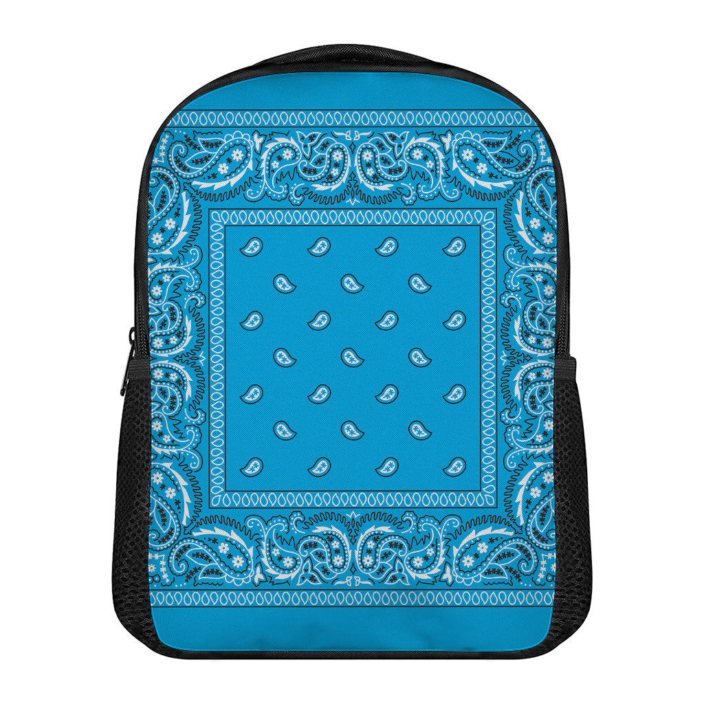 Light Blue Paisley Bandana Print Casual Backpack