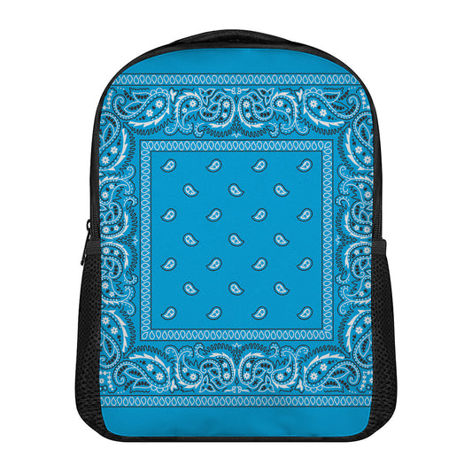 Light Blue Paisley Bandana Print Casual Backpack