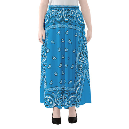 Light Blue Paisley Bandana Print Chiffon Maxi Skirt
