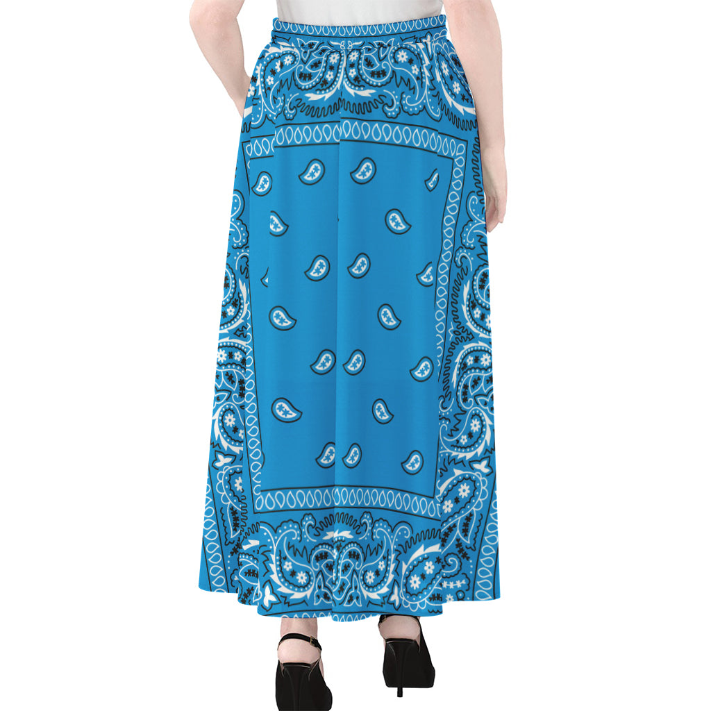 Light Blue Paisley Bandana Print Chiffon Maxi Skirt