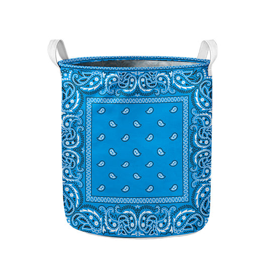 Light Blue Paisley Bandana Print Collapsible Laundry Basket