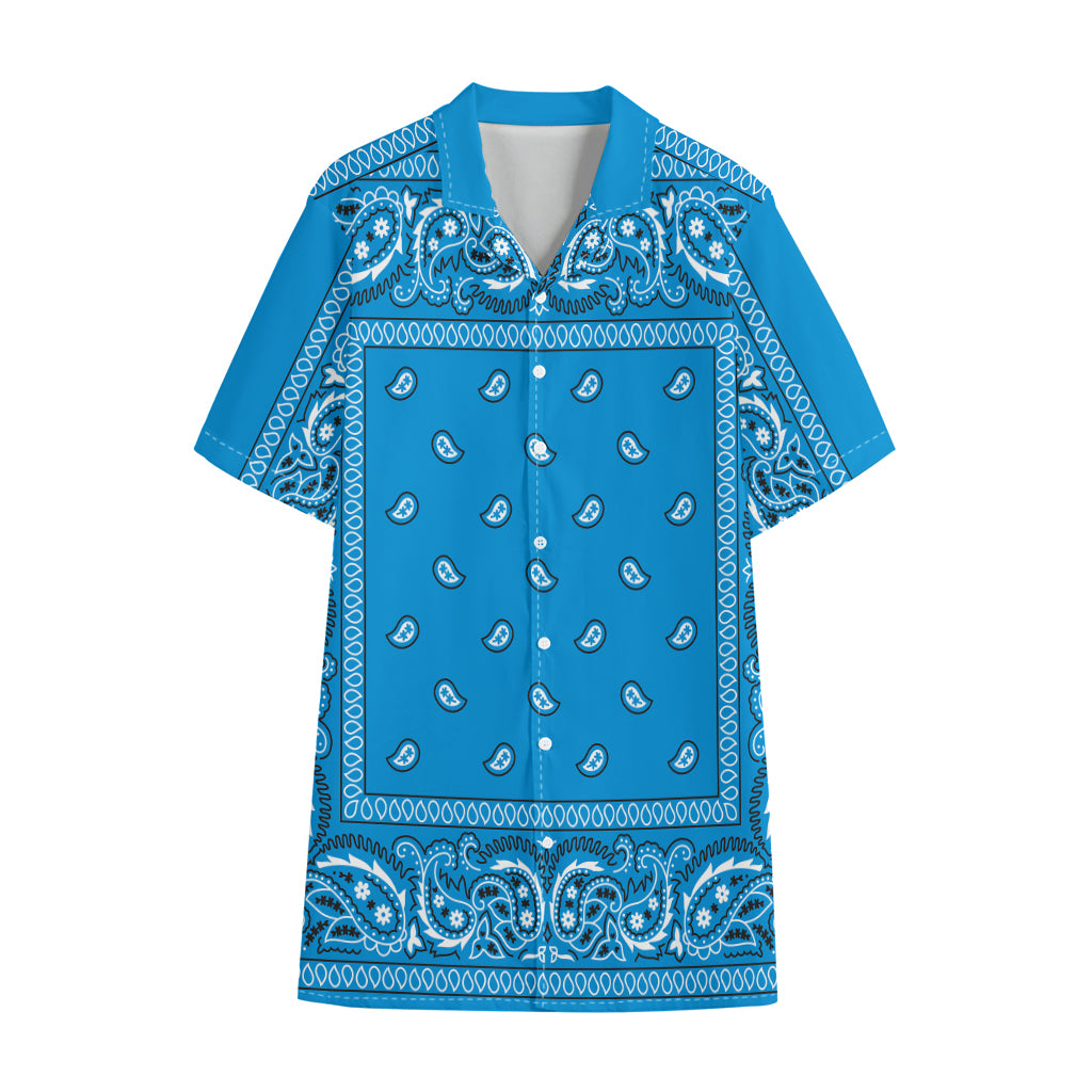 Light Blue Paisley Bandana Print Cotton Hawaiian Shirt