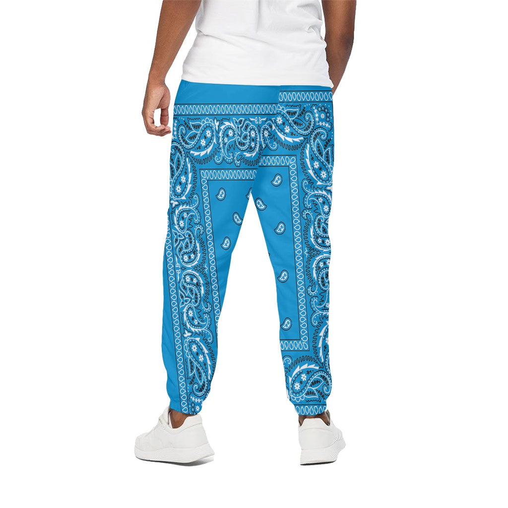 Light Blue Paisley Bandana Print Cotton Pants