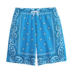 Light Blue Paisley Bandana Print Cotton Shorts