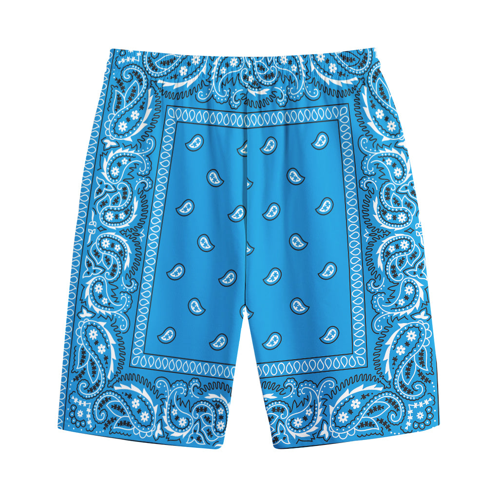 Light Blue Paisley Bandana Print Cotton Shorts