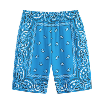 Light Blue Paisley Bandana Print Cotton Shorts