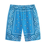 Light Blue Paisley Bandana Print Cotton Shorts
