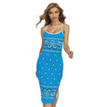 Light Blue Paisley Bandana Print Cross Back Cami Dress