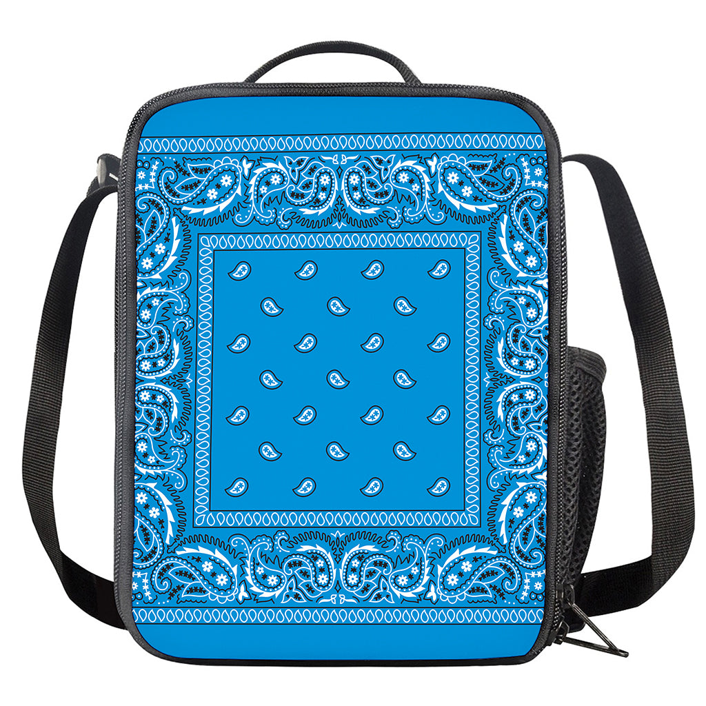 Light Blue Paisley Bandana Print Crossbody Lunch Bag