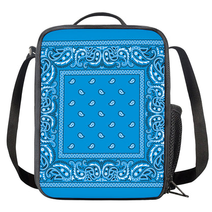 Light Blue Paisley Bandana Print Crossbody Lunch Bag