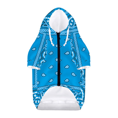 Light Blue Paisley Bandana Print Dog Zip Up Hoodie