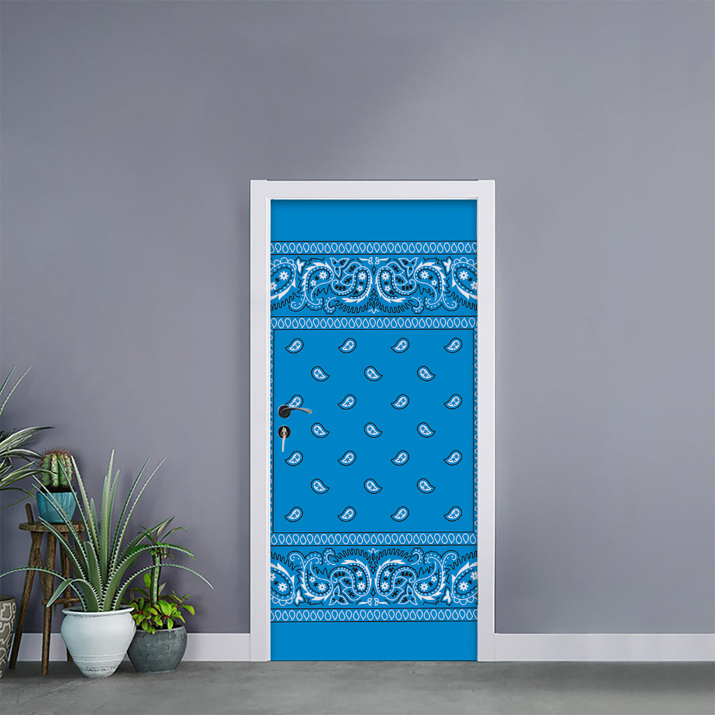 Light Blue Paisley Bandana Print Door Sticker