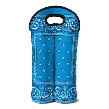 Light Blue Paisley Bandana Print Double Neoprene Wine Tote