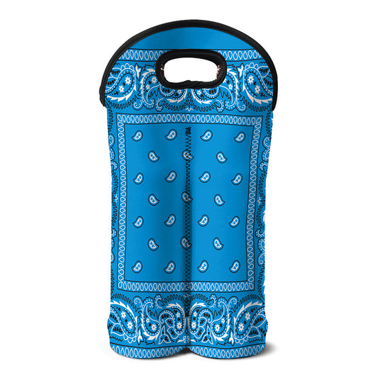 Light Blue Paisley Bandana Print Double Neoprene Wine Tote