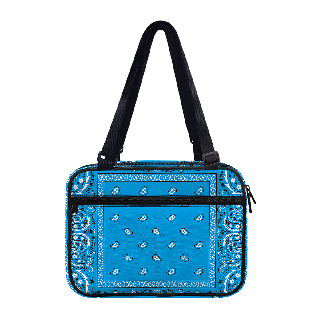 Light Blue Paisley Bandana Print Double Strap Bible Bag
