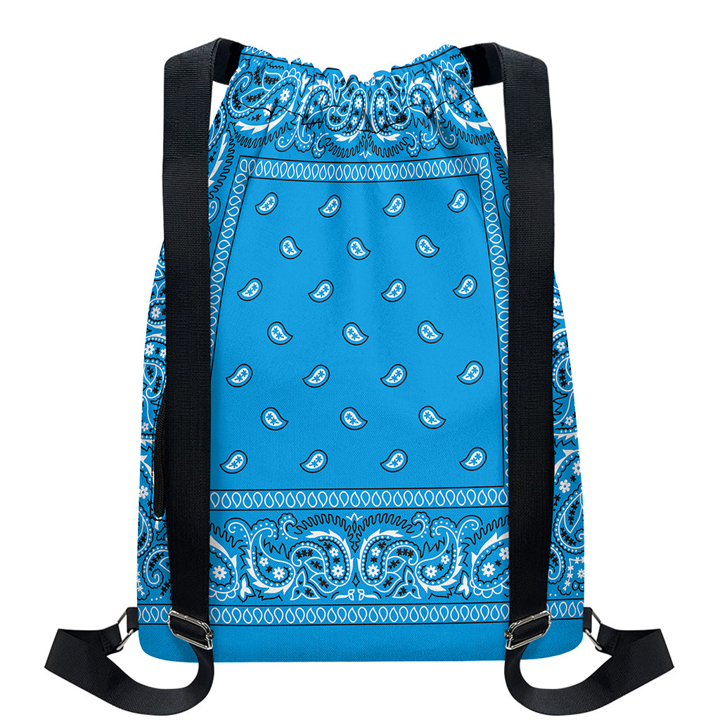 Light Blue Paisley Bandana Print Drawstring Backpack