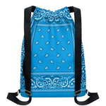 Light Blue Paisley Bandana Print Drawstring Backpack