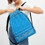 Light Blue Paisley Bandana Print Drawstring Backpack