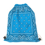Light Blue Paisley Bandana Print Drawstring Bag