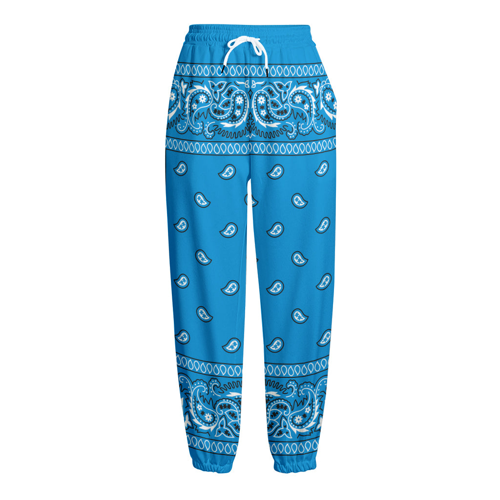 Light Blue Paisley Bandana Print Fleece Lined Knit Pants
