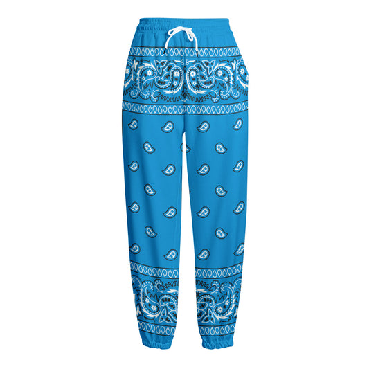 Light Blue Paisley Bandana Print Fleece Lined Knit Pants