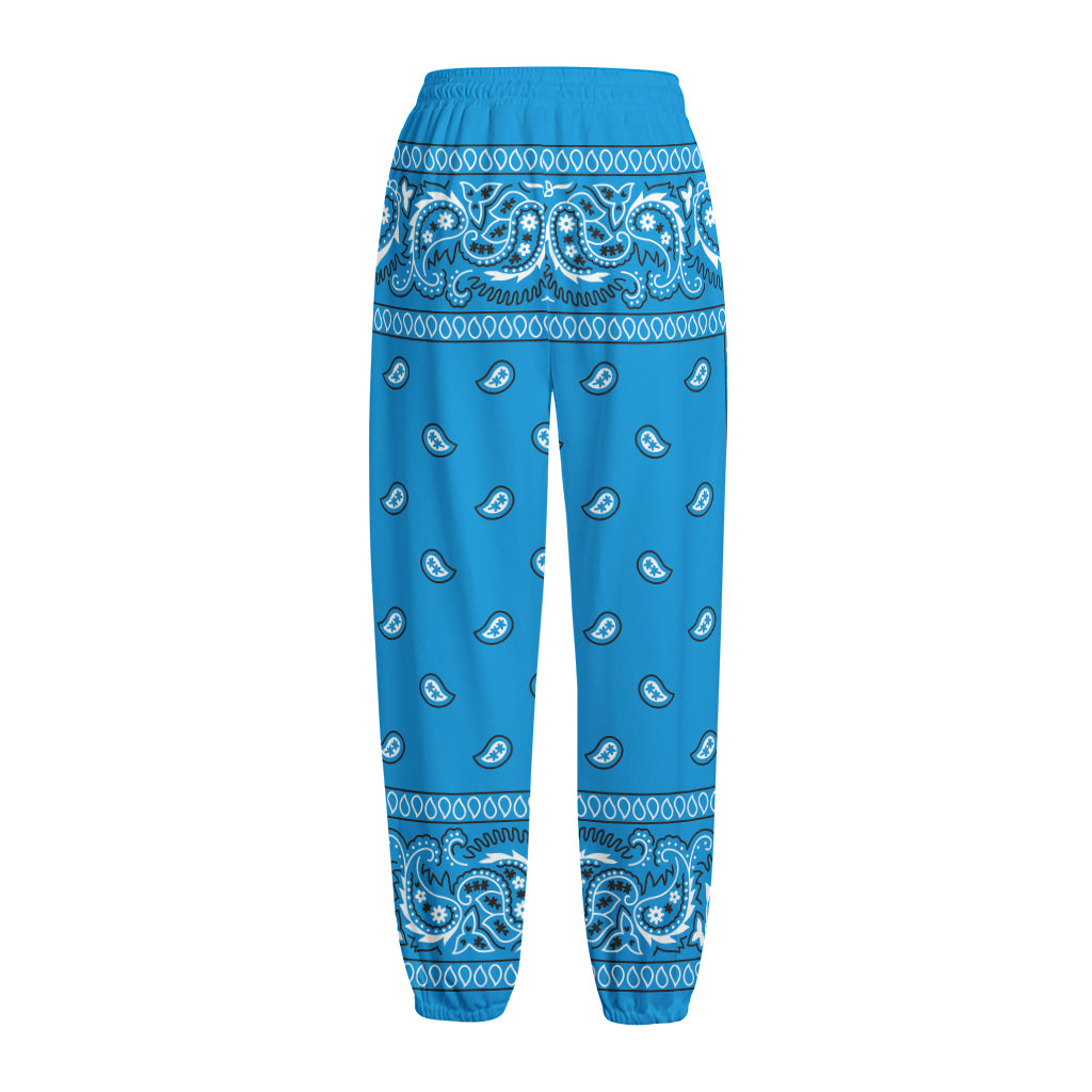 Light Blue Paisley Bandana Print Fleece Lined Knit Pants