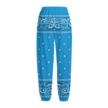 Light Blue Paisley Bandana Print Fleece Lined Knit Pants