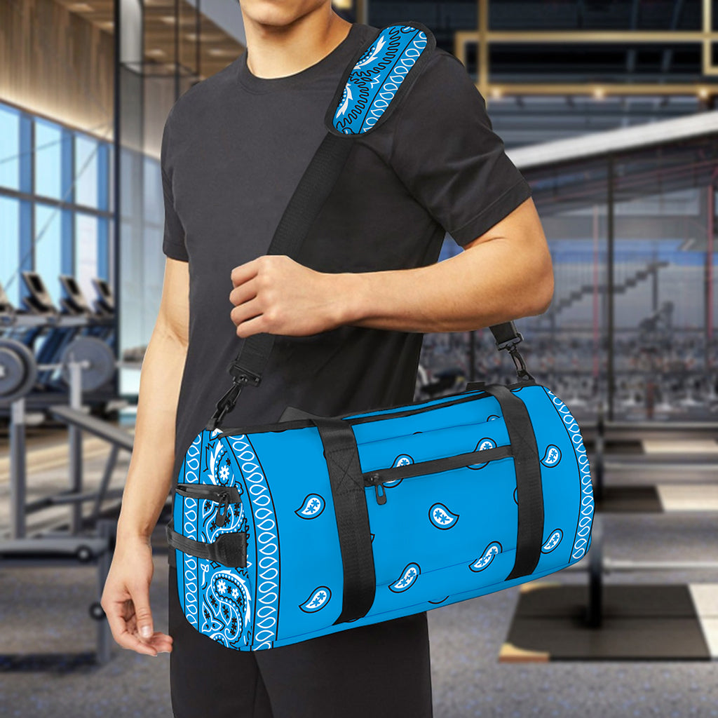 Light Blue Paisley Bandana Print Gym Bag