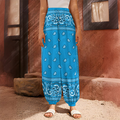 Light Blue Paisley Bandana Print Harem Pants