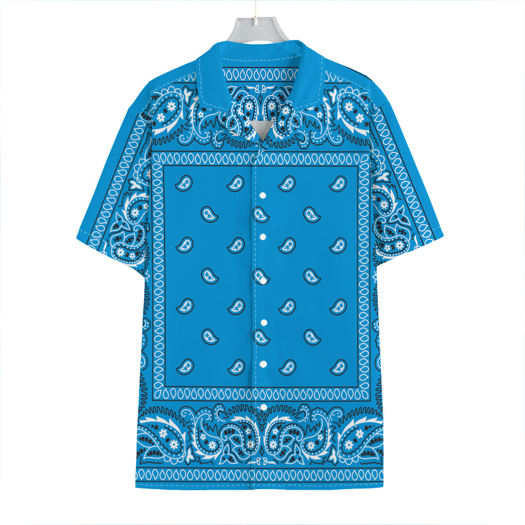 Light Blue Paisley Bandana Print Hawaiian Shirt