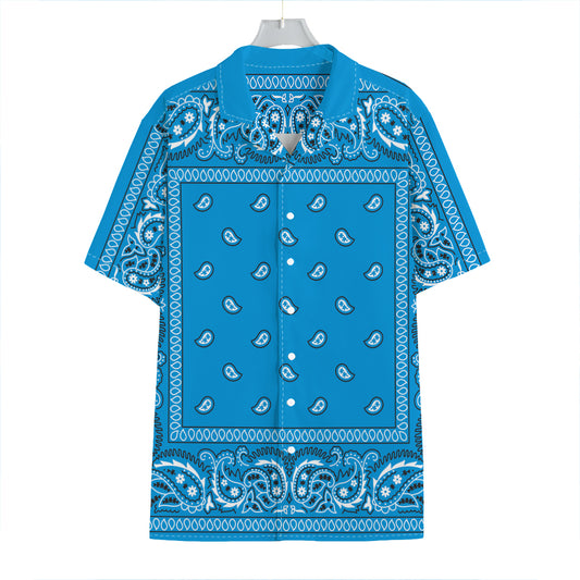 Light Blue Paisley Bandana Print Hawaiian Shirt