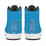 Light Blue Paisley Bandana Print High Top Leather Sneakers