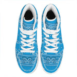 Light Blue Paisley Bandana Print High Top Leather Sneakers