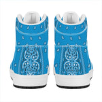 Light Blue Paisley Bandana Print High Top Leather Sneakers