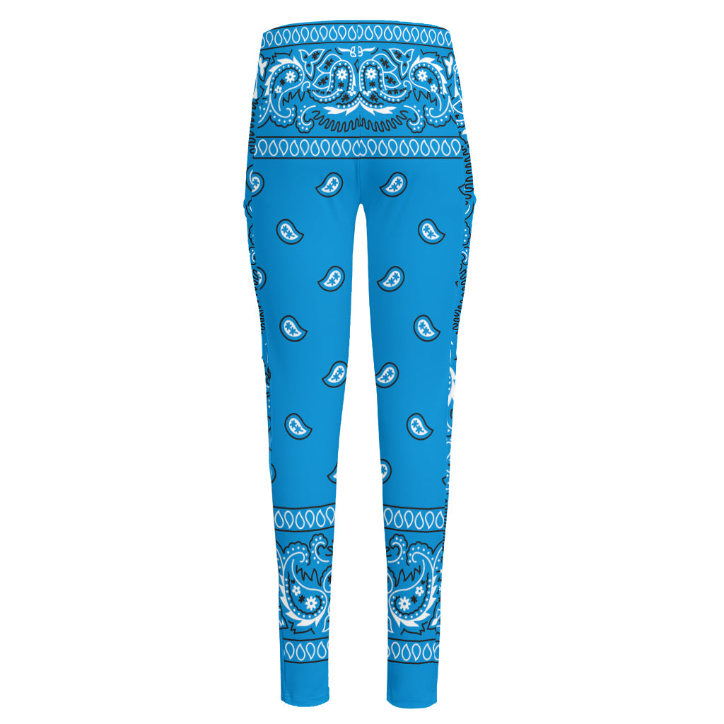 Light Blue Paisley Bandana Print High-Waisted Pocket Leggings