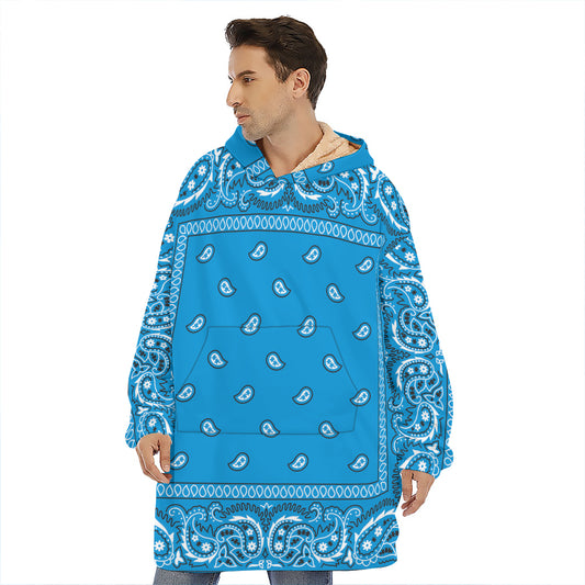 Light Blue Paisley Bandana Print Hoodie Blanket