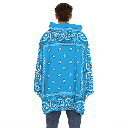 Light Blue Paisley Bandana Print Hoodie Blanket