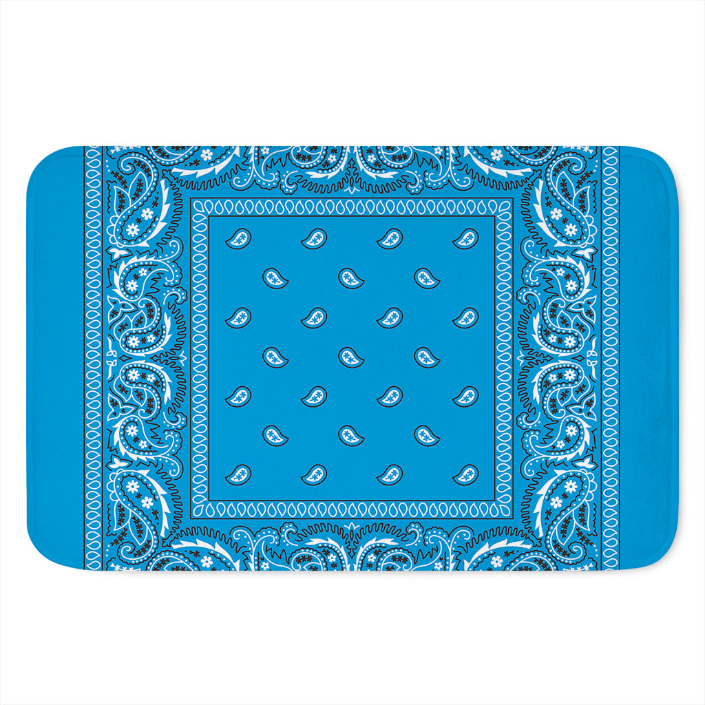 Light Blue Paisley Bandana Print Indoor Door Mat