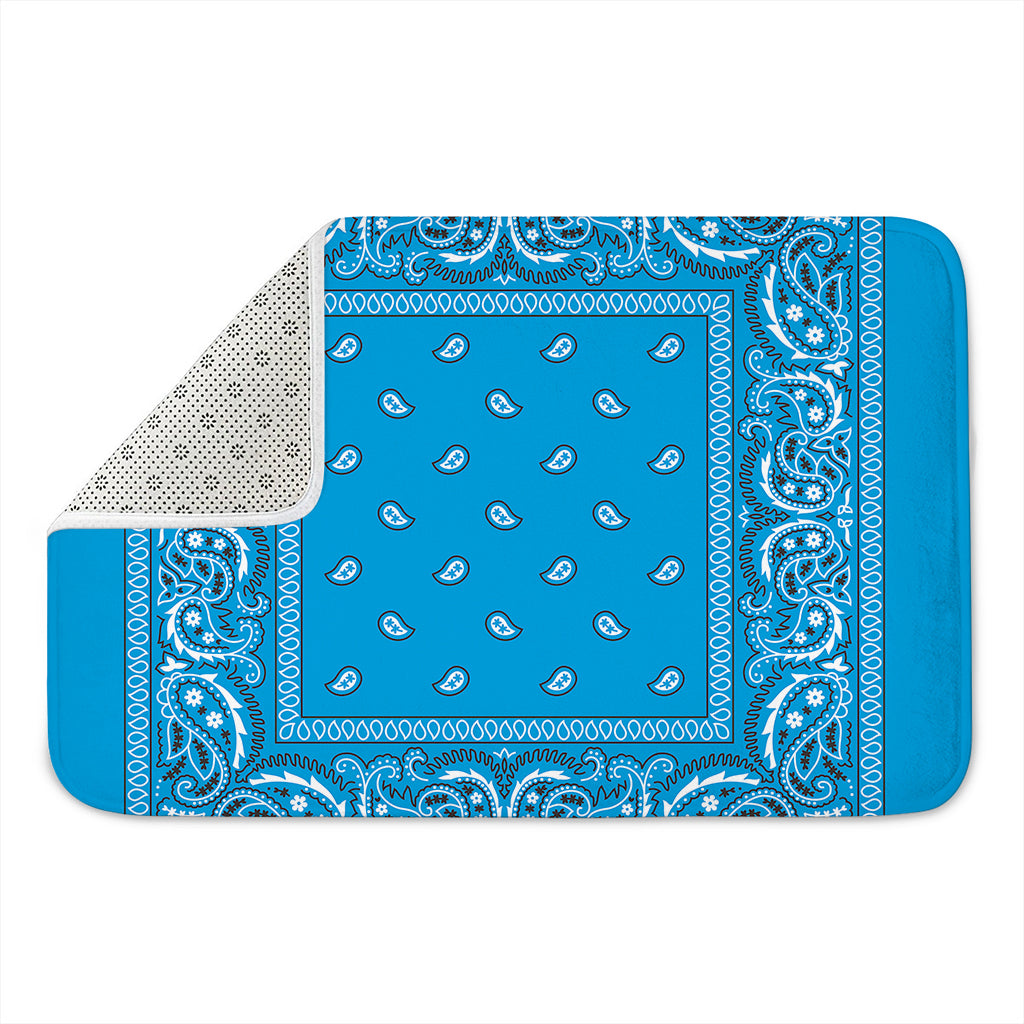 Light Blue Paisley Bandana Print Indoor Door Mat