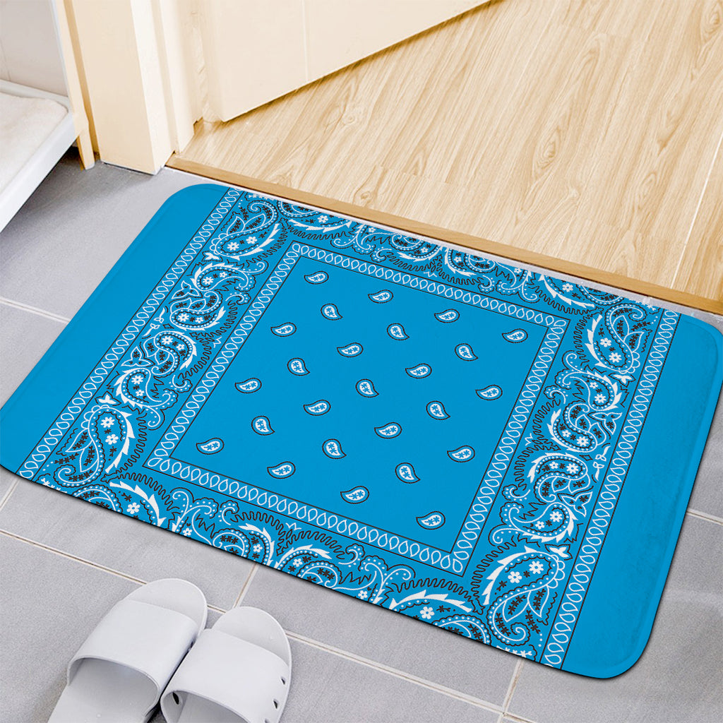Light Blue Paisley Bandana Print Indoor Door Mat
